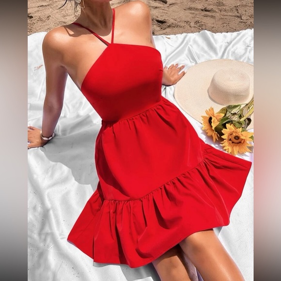 Boho lace up back ruffle hem cami dress - Picture 16 of 16